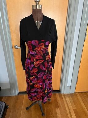 Black sheer Dress with Red & Purple Leaf Print